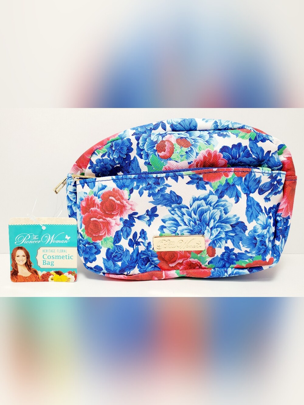 The Pioneer Woman Heritage Floral Cosmetic Bag - Blue, Red & Green